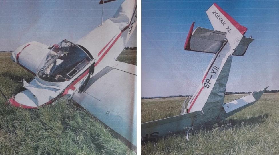 Wypadek samolotu Zodiac CH-601 XL - uszkodzenia samolotu, fot. PKBWL