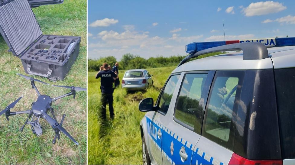 Policyjny dron pomocny w ujęciu złodzieja paliwa (fot. KPP w Mońkach)