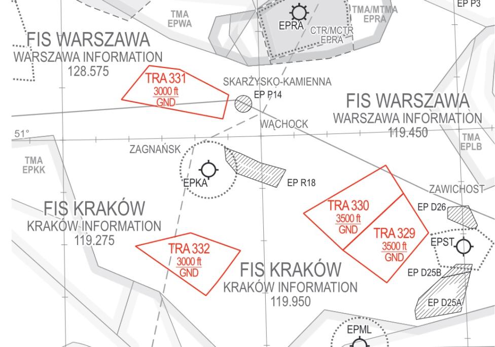Strefy wydzielone w związku z lotami UAV 10. Świętokrzyskiej Brygady Obrony Terytorialnej