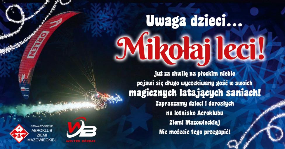 Przelot zaprzęgu Św. Mikołaja nad lotniskiem w Płocku (fot. Aeroklub Ziemi Mazowieckiej)