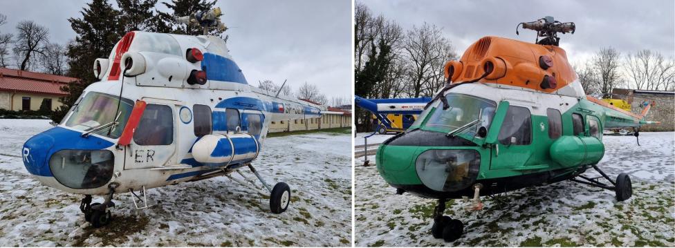 Śmigłowce Mi-2 (znaki rejestracyjne SP-SER i SP-SFW) w Muzeum Ratownictwa w Krakowie (fot. Muzeum Ratownictwa w Krakowie)