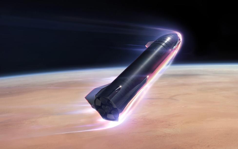 Rakieta Starship podczas lotu - wizualizacja (fot. SpaceX)