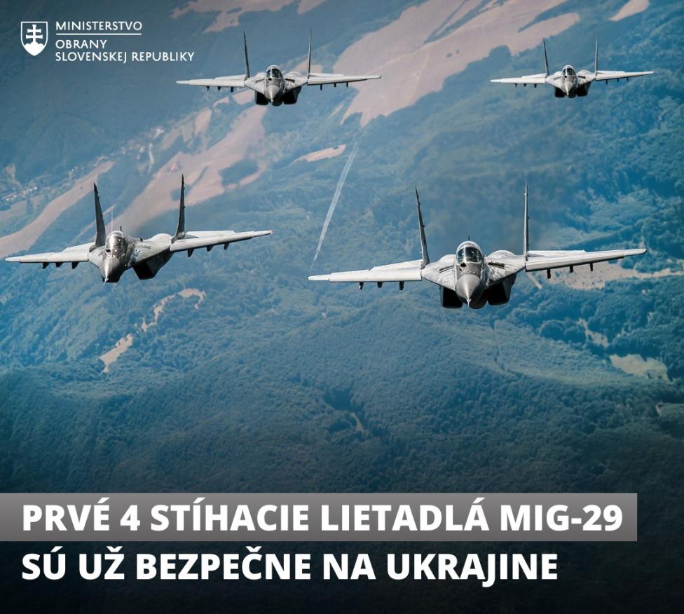 Pierwsze cztery słowackie myśliwce MIG-29 wyleciały na Ukrainę (fot. Ministerstwo Obrony Słowacji, facebook)