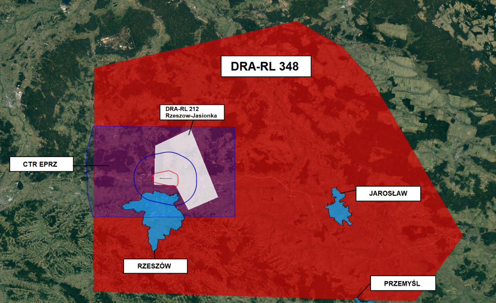DRA-R 348 - strefa geograficzna - organizacja lotów w rejonie Rzeszowa (fot. PAŻP)