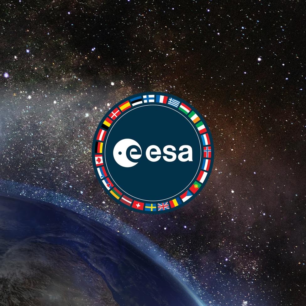 ESA - logo z flagami na tle Ziemi i przestrzeni kosmicznej (fot. Polska Agencja Kosmiczna)