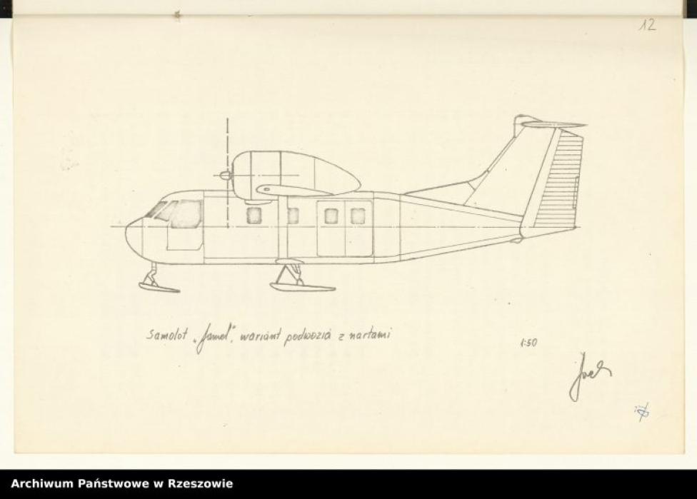 Samolot Jamel - wariant podwozia z nartami (fot. Archiwum Państwowe w Rzeszowie)