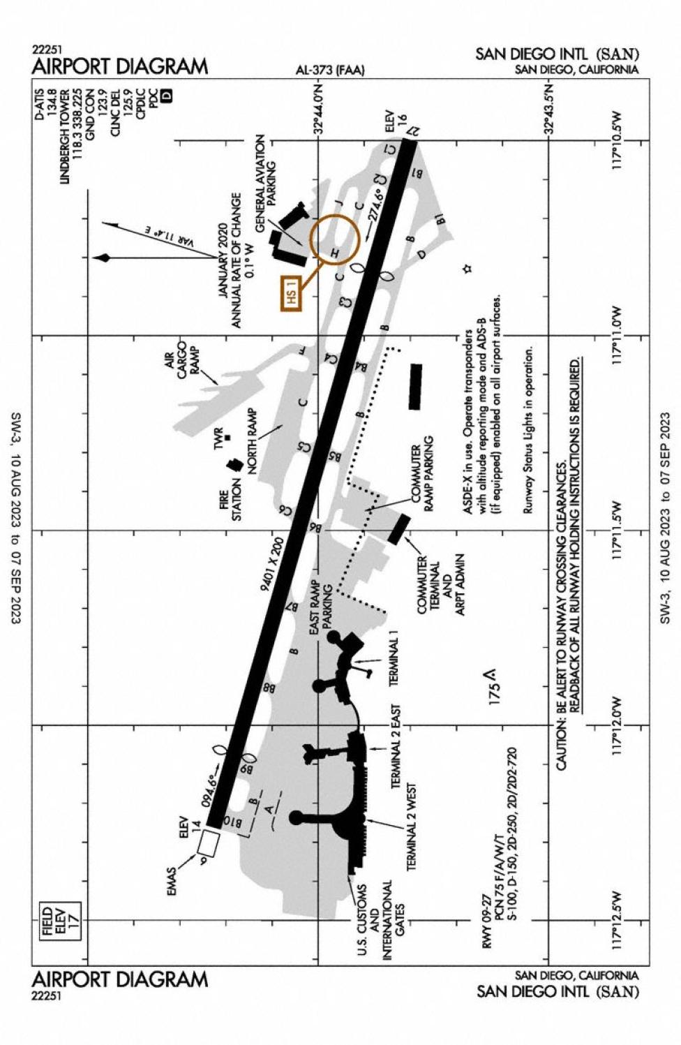 Karta lotniska w San Diego, fot. avherald