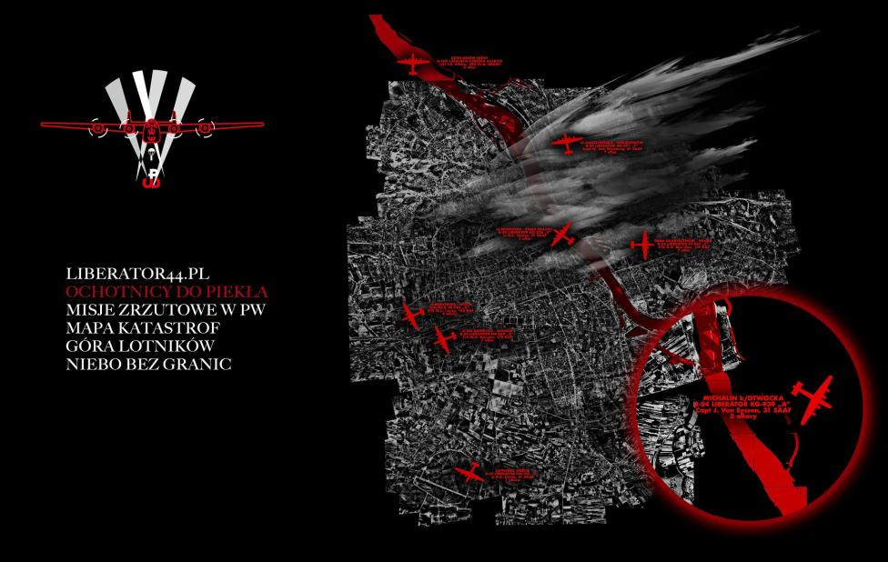 Mapa katastrof lotniczych samolotów niosących pomoc Powstańcom Warszawskim (fot. Niebo bez granic)