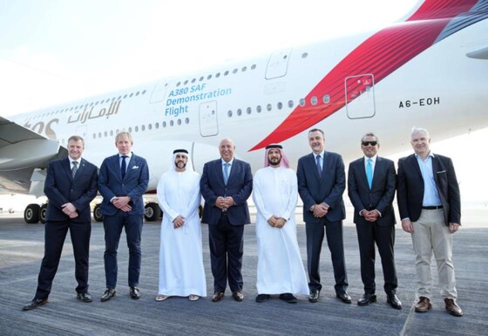 Emirates wykonały lot demonstracyjny A380 z wykorzystaniem w 100% paliwa SAF (fot. Emirates)