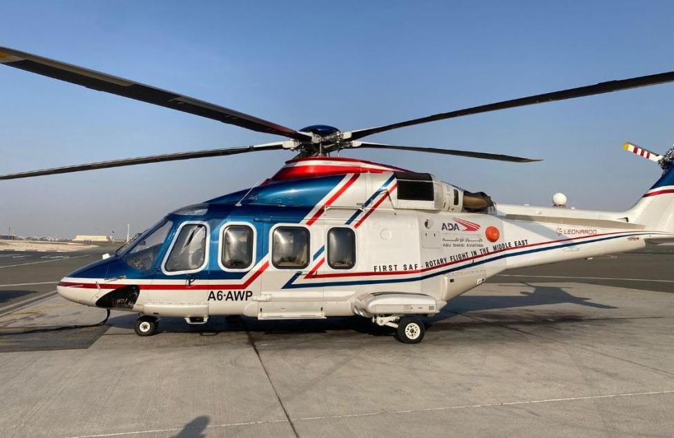 AW139 firmy Abu Dhabi Aviation napędzany paliwem SAF (fot. Leonardo)