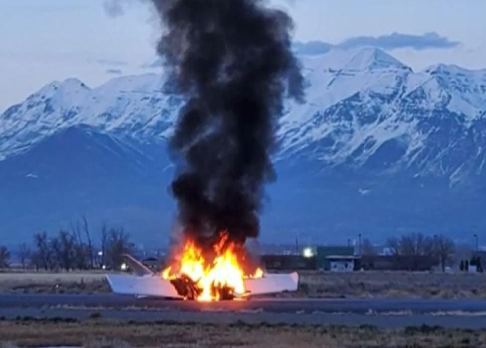 Pożar samolotu na lotnisku Spanich Fork, fot. kjzz