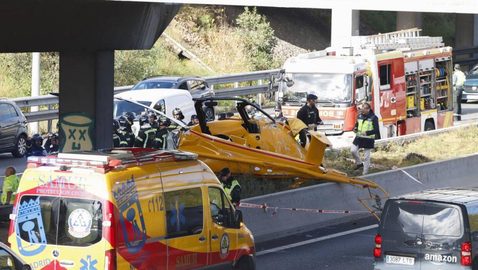 Wypadek śmigłowca na obwodnicy Madrytu, fot. PAP