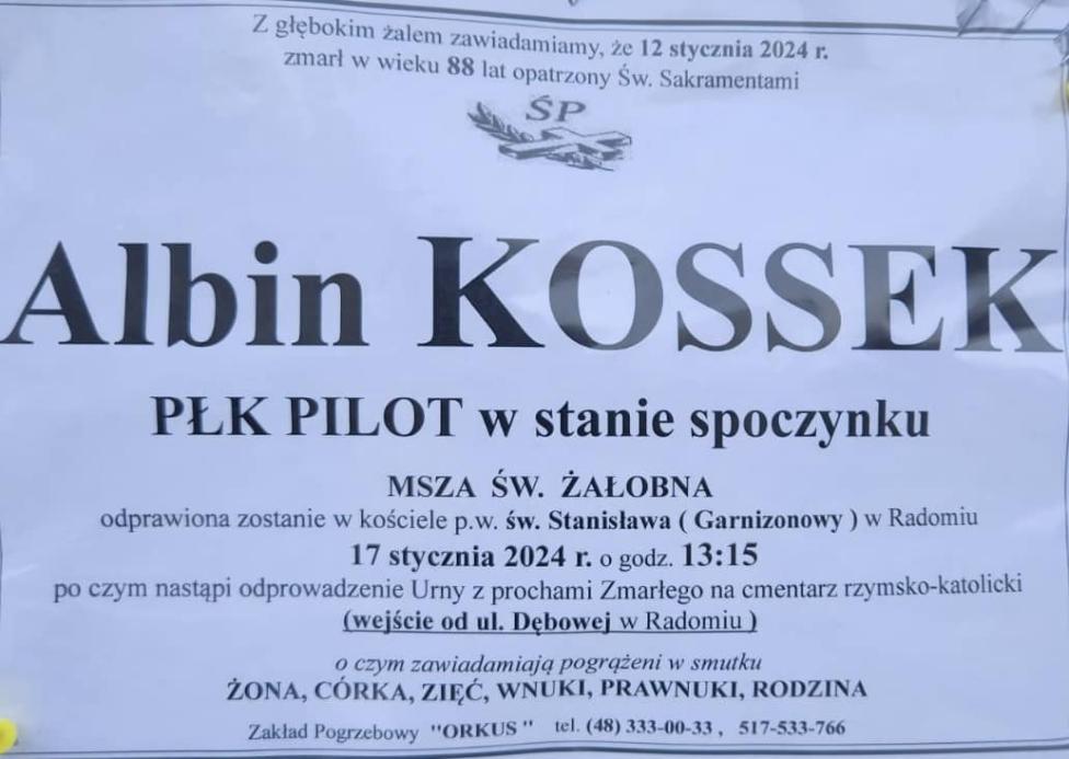 Albin Kossek - nekrolog (fot. 42 Baza Lotnictwa Szkolnego)