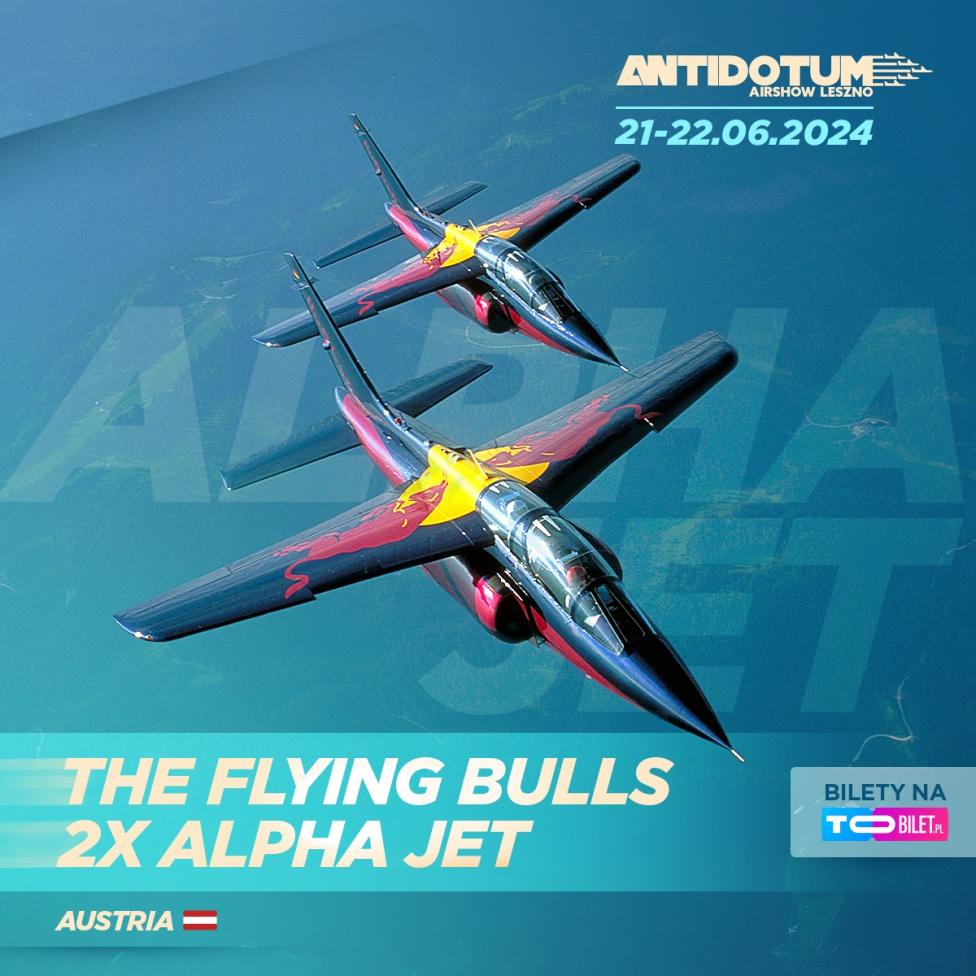 Alpha Jet z floty Red Bull The Flying Bulls na Antidotum Airshow Leszno 2024 (fot. Antidotum Airshow Leszno)