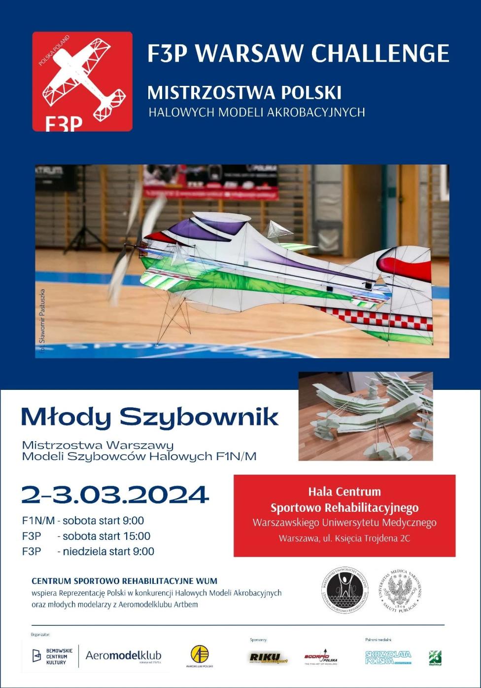 F3P Warsaw Challenge Mistrzostwa Polski Halowych Modeli Akrobacyjnych 2024 - plakat (fot. bemowskie.pl)