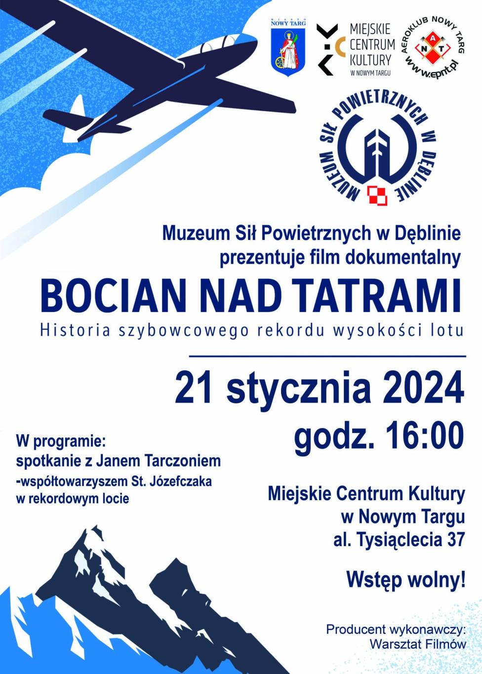 Pokaz filmu "Bocian nad Tatrami - historia szybowcowego rekordu wysokości lotu" w Nowym Targu (fot. UM Nowy Targ)