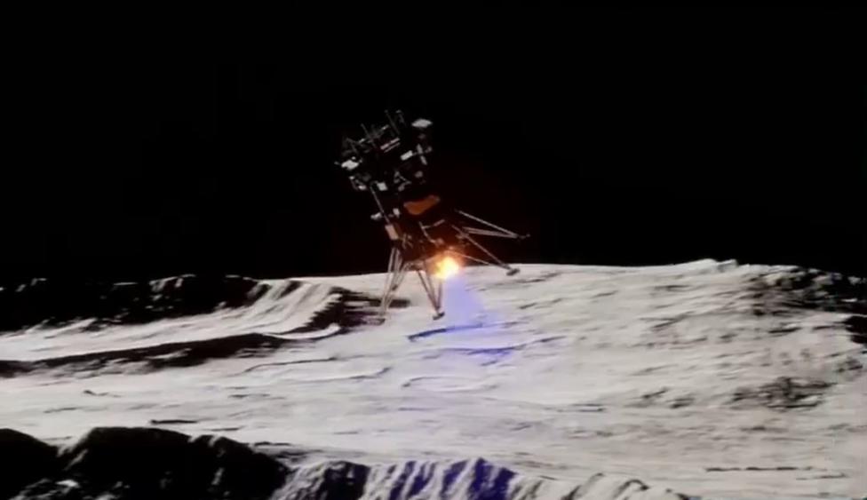 Odyseusz, sonda prywatnej amerykańskiej firmy Intuitive Machines - symulacja lądowania (fot. kadr z filmu NASA)