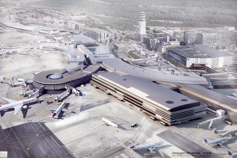 Port lotniczy Wiedeń-Schwechat z nowym terminalem - wizualizacja (fot. Flughafen Wien - Vienna Airport, Facebook)