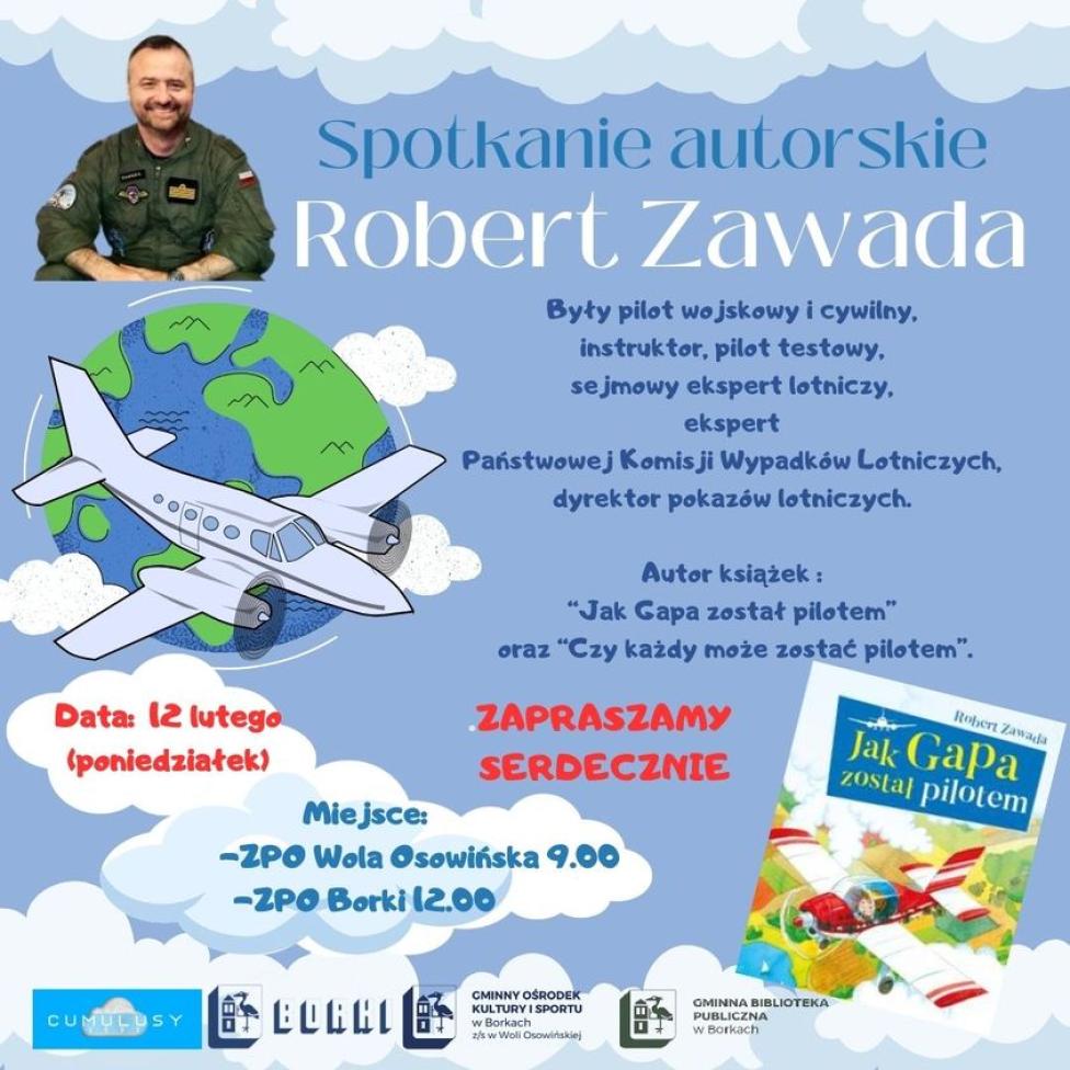 Spotkania autorskie dla dzieci z pilotem Robertem Zawadą (fot. Gminny Ośrodek Kultury i Sportu w Borkach)