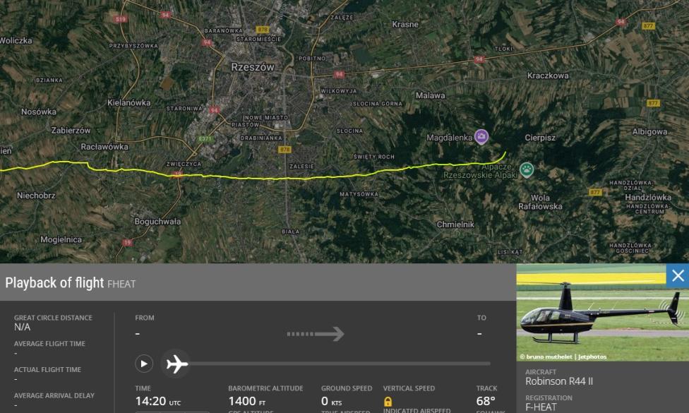 Profil lotu R44 F-HEAT, żródło FR24