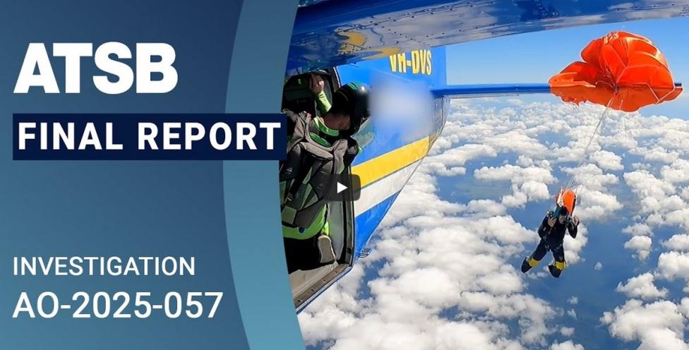 Raport końcowy ATSB dotyczący incydentu podczas skoków spadochronowych, fot. kadr YouTube
