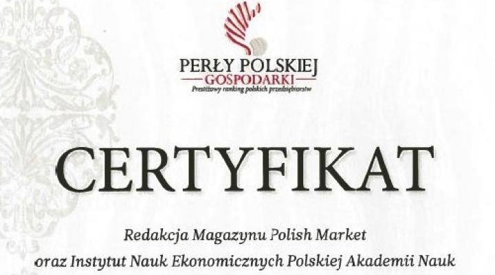„Perła Polskiej Gospodarki” (certyfikat)