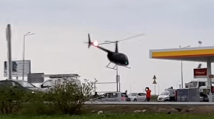 Lądowanie śmigłowca na stacji benzynowej, fot. Youtube
