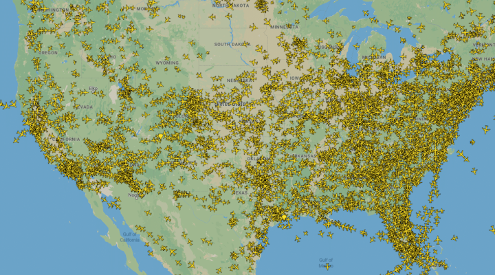 Wizualizacja ruchu lotniczego w USA, fot. GANews