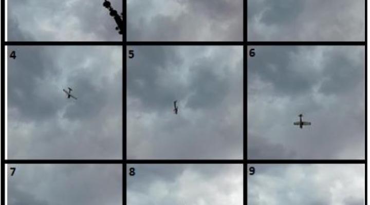 Sekwencja poklatkowych zdjęć obrazująca przeciągnięcie i korkociąg samolotu