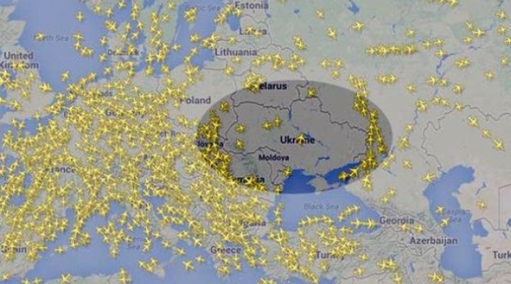 Zamknięto przestrzeń powietrzną nad wschodnią Ukrainą (fot.: flightradar24.com)