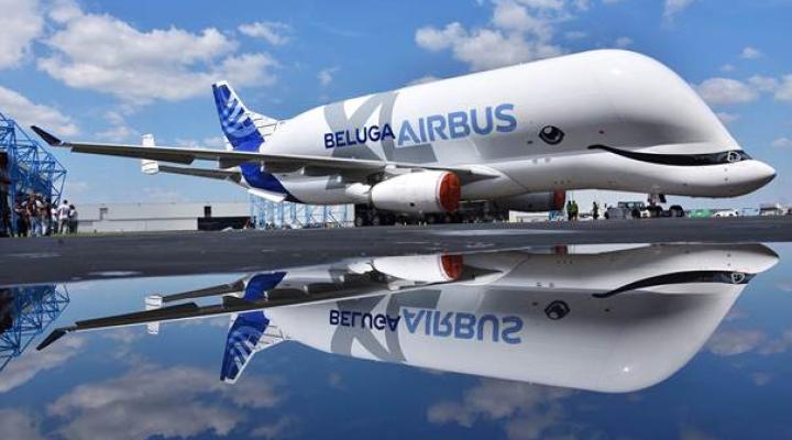 Airbus BelugaXL opuszcza hangar po malowaniu (fot. J.V.Reymondon/Airbus)