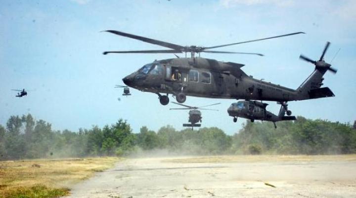 Amerykańskie śmigłowce Black Hawk wylądowały w Świętoszowie (fot. kpt. Adriana Wołyńska)