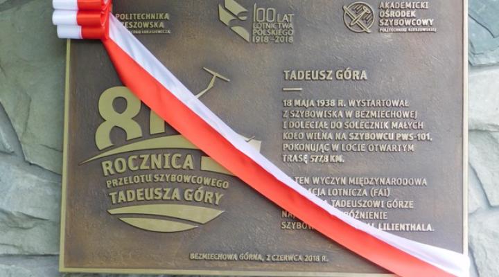 Tablica upamiętniająca 100 lat Lotnictwa Polskiego i 80. rocznicę przelotu szybowcowego Tadeusza Góry (fot. KKSL)
