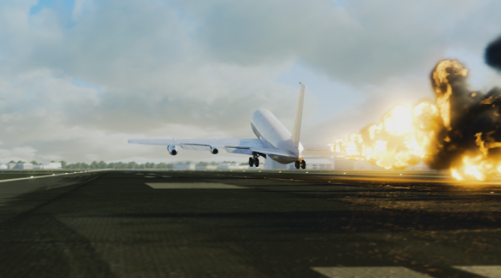 Katastrofa w przestworzach - samolot na pasie startowym z płonącym silnikiem (fot. National Geographic)