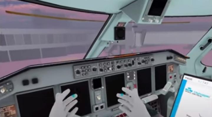 Kokpit samolotu Embraer - wirtualna rzeczywistość (fot. KLM)