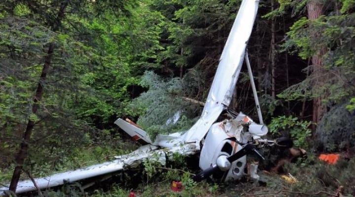 Miejsce katastrofy samolotu Cessna 172 N w Żernicy Wyżnej koło Leska (fot. PKBWL)