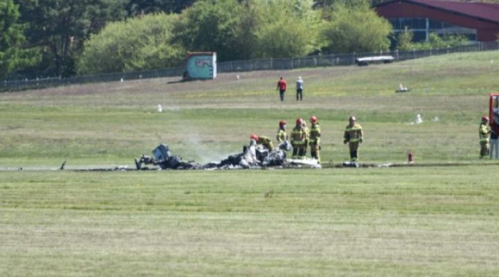 Miejsce katastrofy samolotu na lotnisku Zielona Góra-Przylep (fot. NewsLubuski.pl)