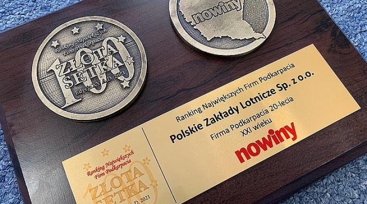 Polskie Zakłady Lotnicze otrzymały wyróżnienie w rankingu "Złota Setka Firm Podkarpacia" (fot. pzlmielec.pl)