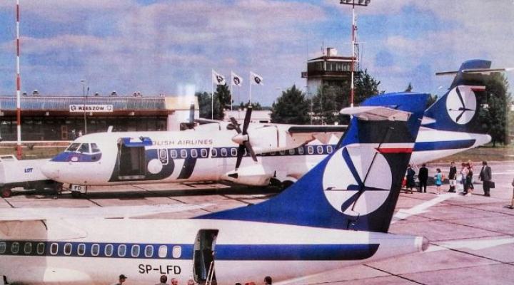 Port Lotniczy Rzeszów - archiwalna pocztówka z widokiem na starą wieżę, terminal i samoloty (fot. arch. Lotnicze podkarpackie)