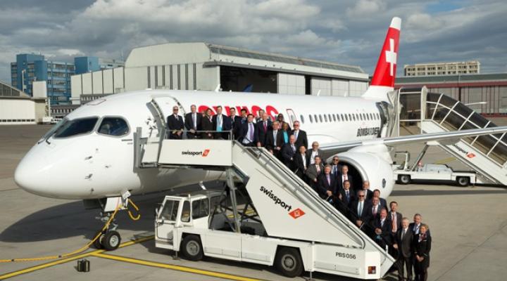 Bombardier CSeries w barwach Swissa (fot. PLL LOT)