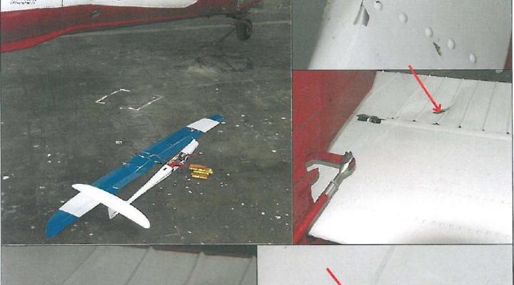 Uszkodzony samolot Wilga PZL-104 i rozbity model