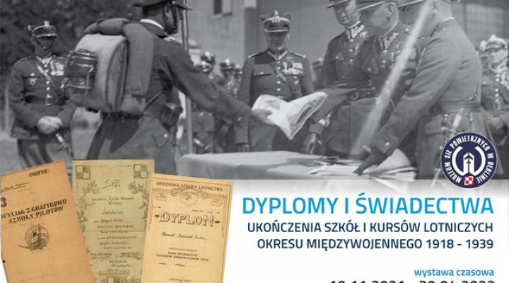 Wystawa "Dyplomy i świadectwa ukończenia szkół i kursów lotniczych  okresu międzywojennego 1918-1939" (fot. muzeumsp.pl)