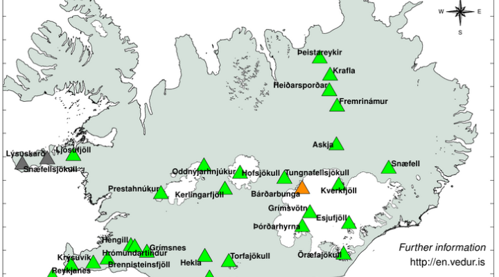 Mapa wulkanów na Islandii