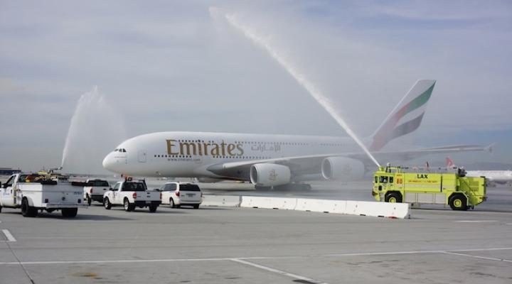 Powitanie A380 linii Emirates w Los Angeles
