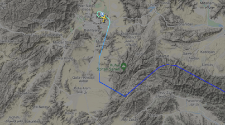 Trasa lotu z Kabulu do Islamabadu, fot. flightradar24