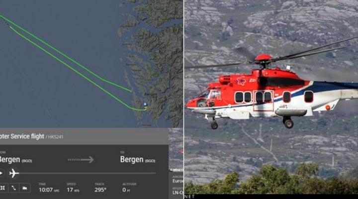 Katastrofa śmigłowca w Norwegii (fot. Flightradar24)