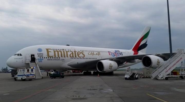 Airbus A-380 linii Emirates na Lotnisku Chopina (fot. Tomasz Pętala)