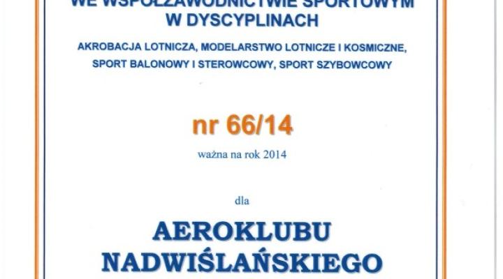 Aeroklub Nadwiślański otrzymał Licencję Sportową
