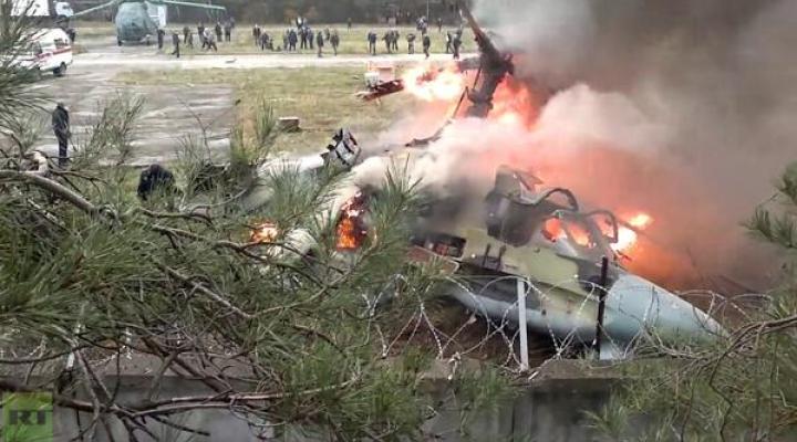 Śmigłowiec bojowy Ka-52 rozbił się na przedmieściach Moskwy 29 paźdzernia 2013 r., fot. rt.com