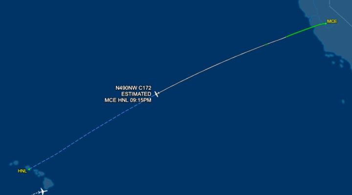 trasa lotu Cessny 172 z Kalifornii na Hawaje